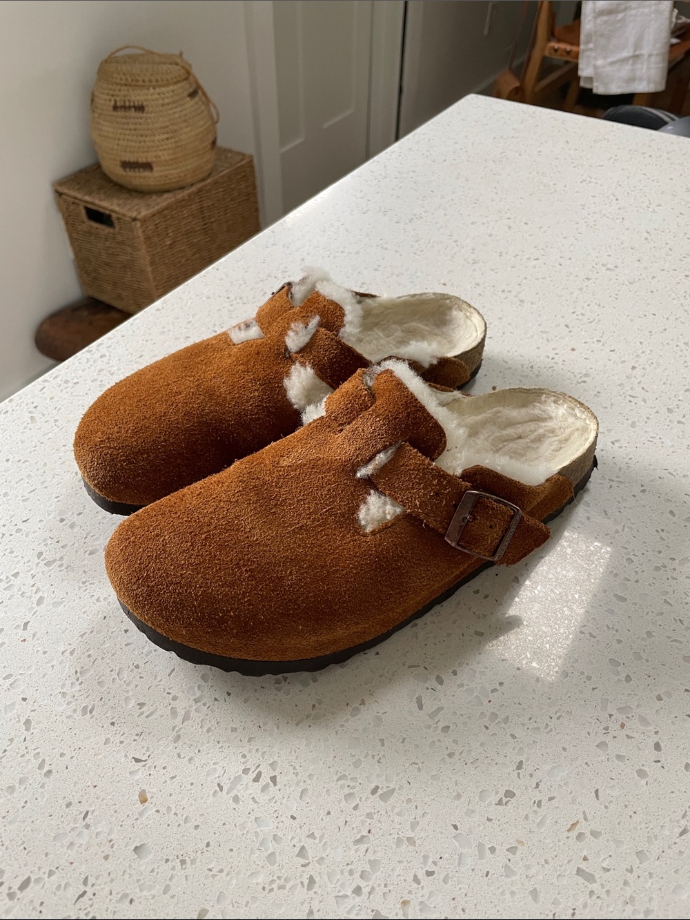 Birkenstock Boston Women's Suede Shearling Clog in Chestnut